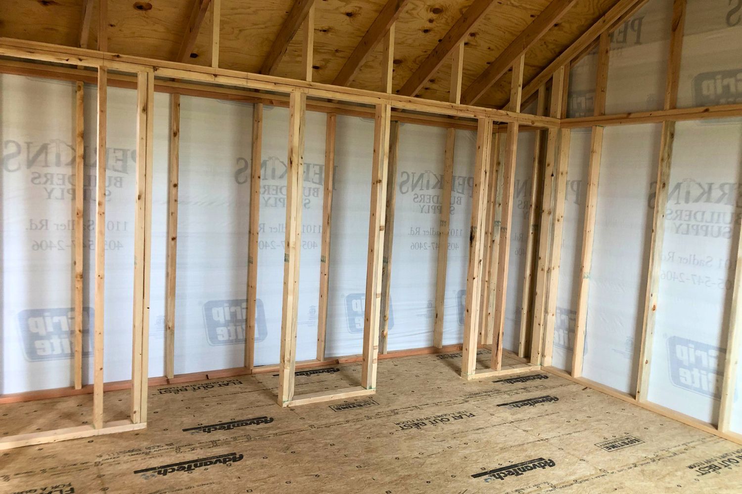 Inside a portable cabin before insulation is added